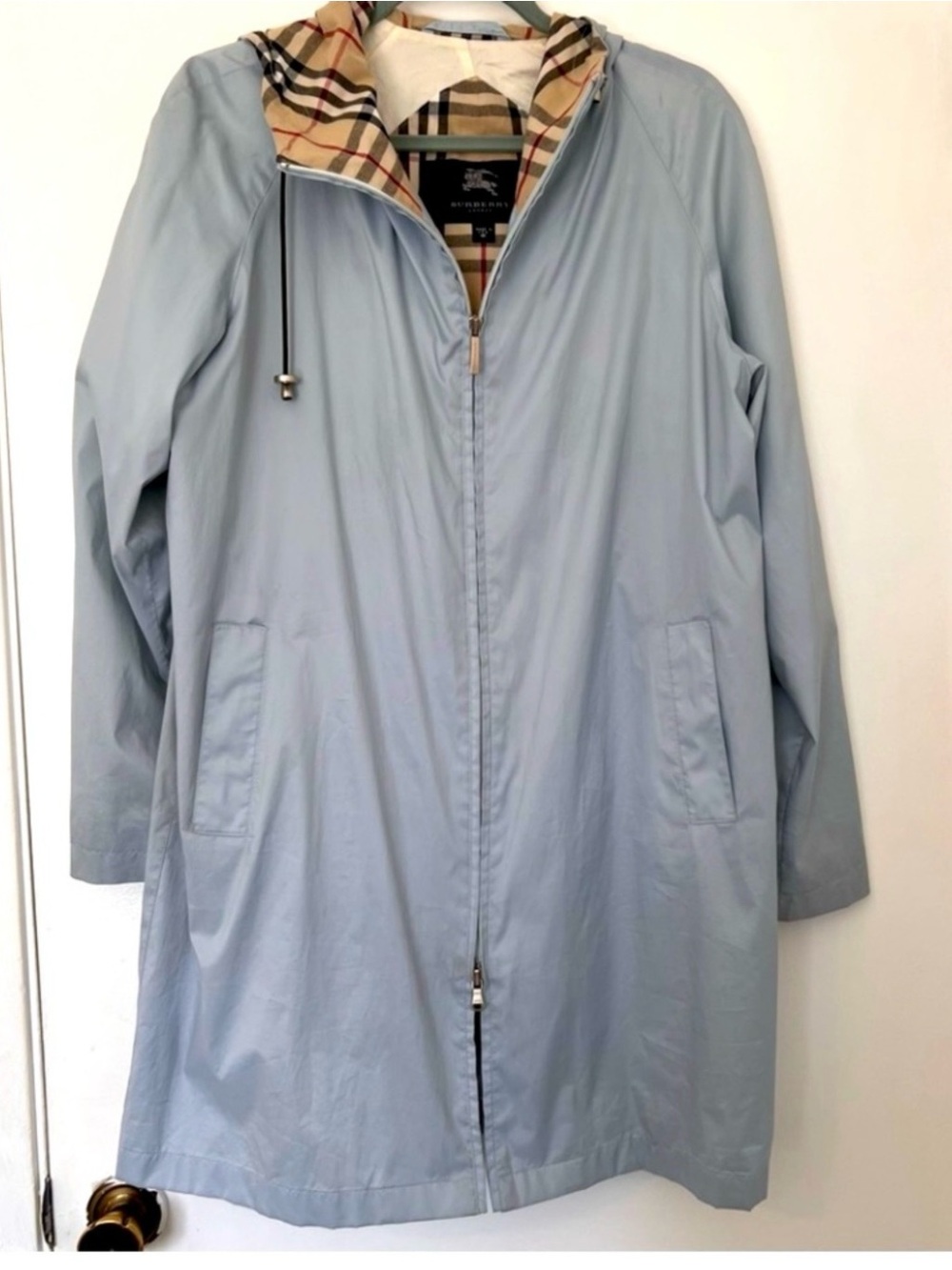 Burberry Jacket Lightweight Coat Light Blue Hooded Nova Check M